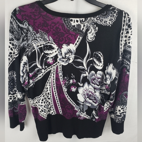 White House Black Market Black & Purple Button Up Dazzling Sweater Sz L - Picture 6 of 8